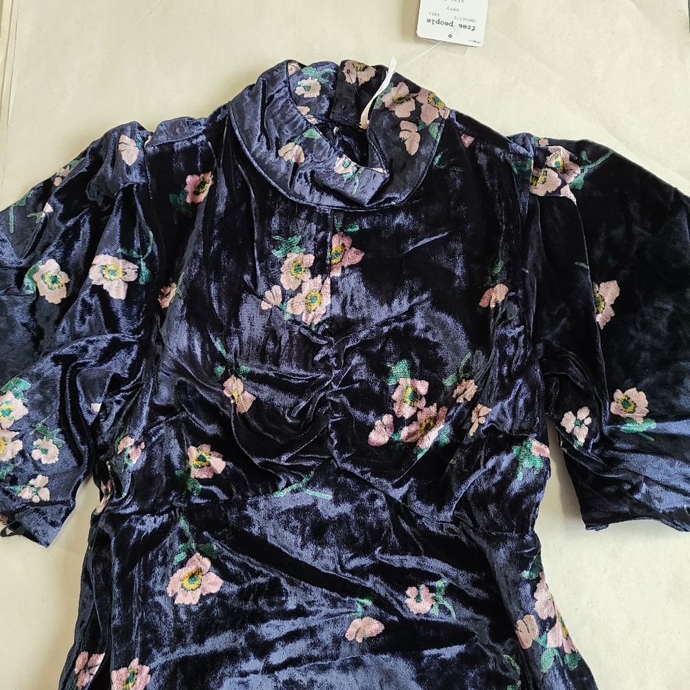 FREE PEOPLE Navy Velvet Floral Be My Baby Dress - Picture 4 of 6